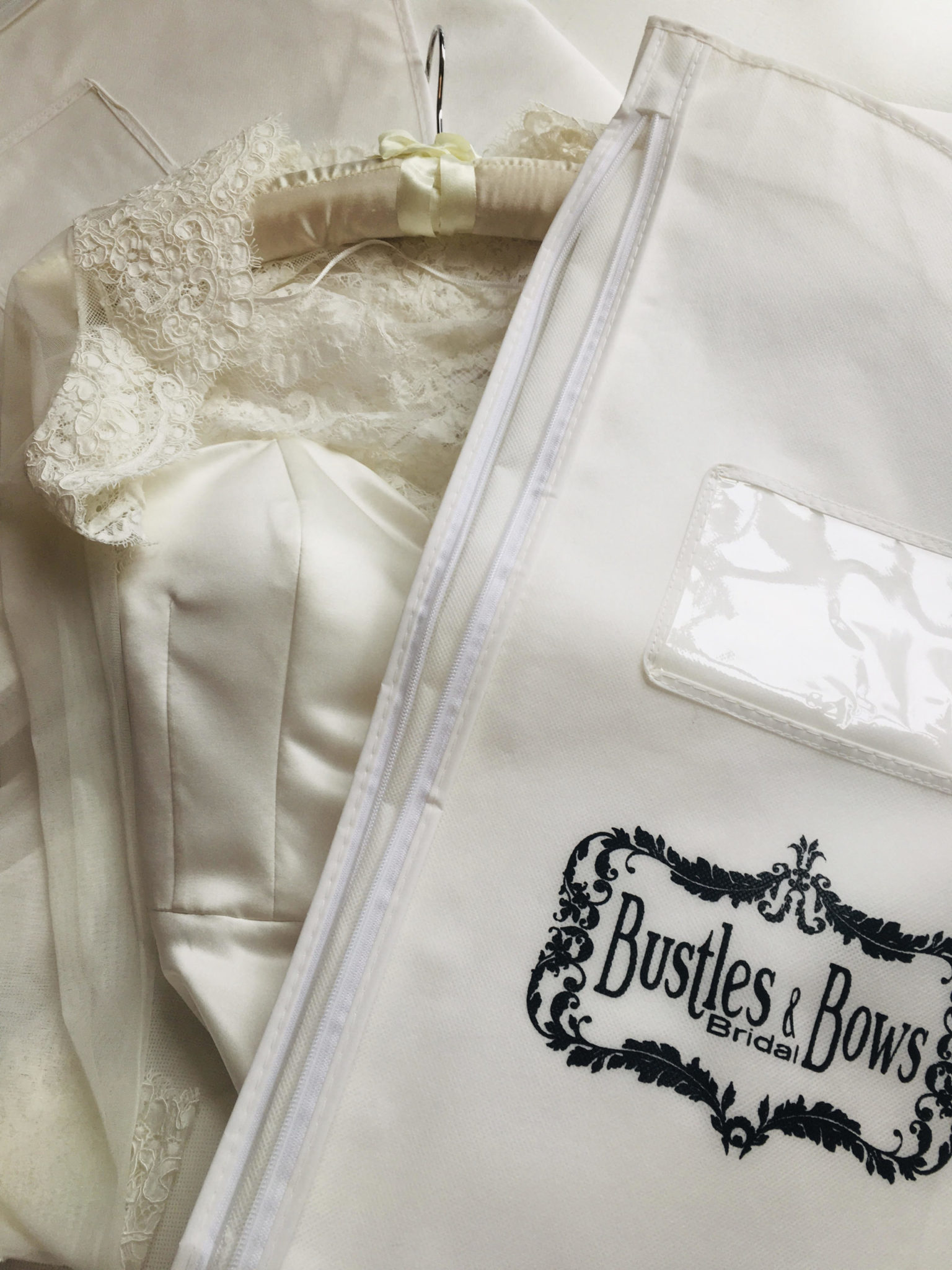 wedding dress and storage bag